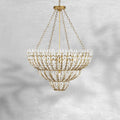 Elegant Morrigan Round Brass-Chained White Glass Chandelier 34 Inch