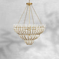 Elegant Morrigan Round Brass-Chained White Glass Chandelier 34 Inch