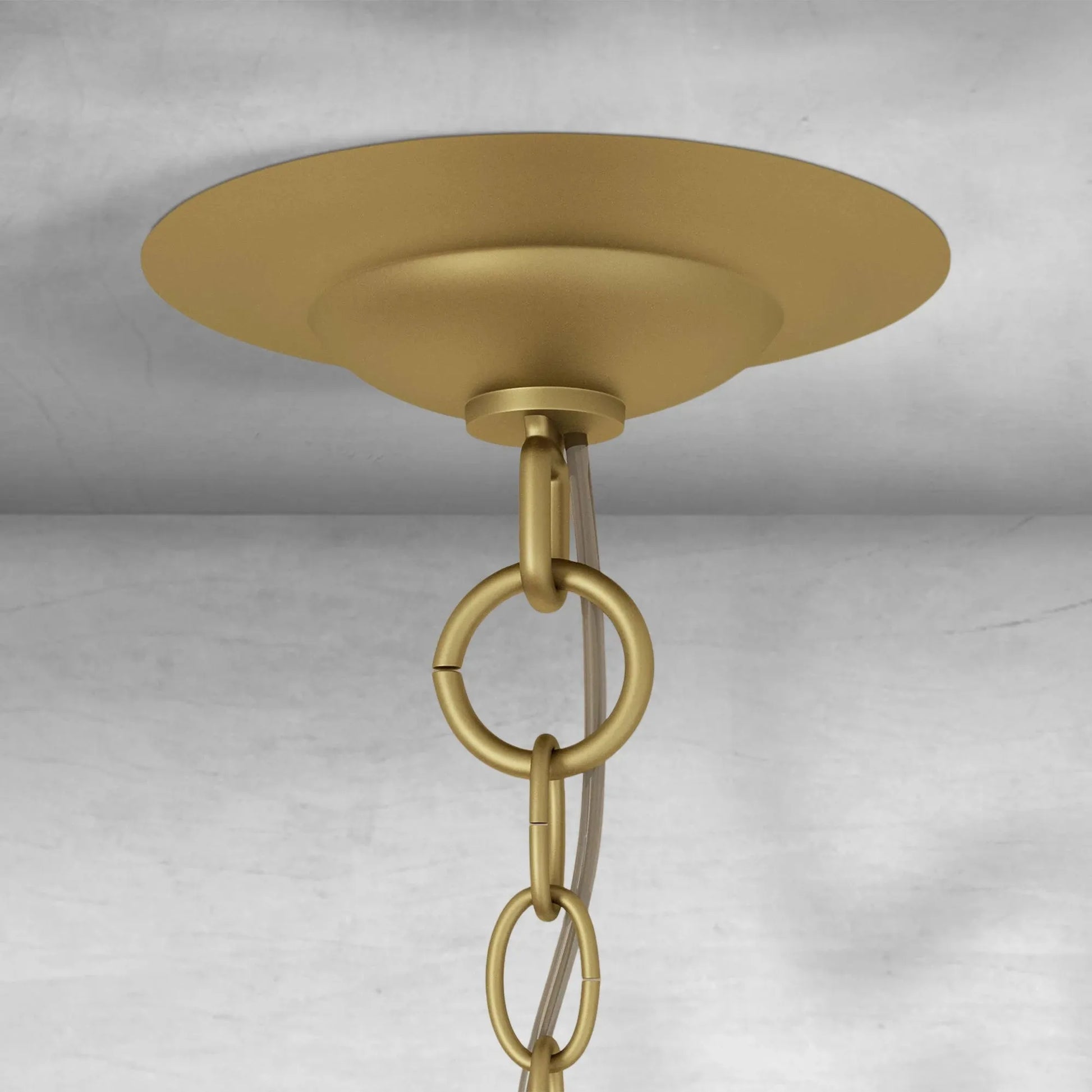 Elegant Morrigan Round Brass-Chained White Glass Chandelier 34 Inch