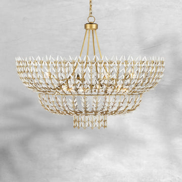 Elegant Morrigan Round Brass-Chained White Glass Chandelier 34 Inch
