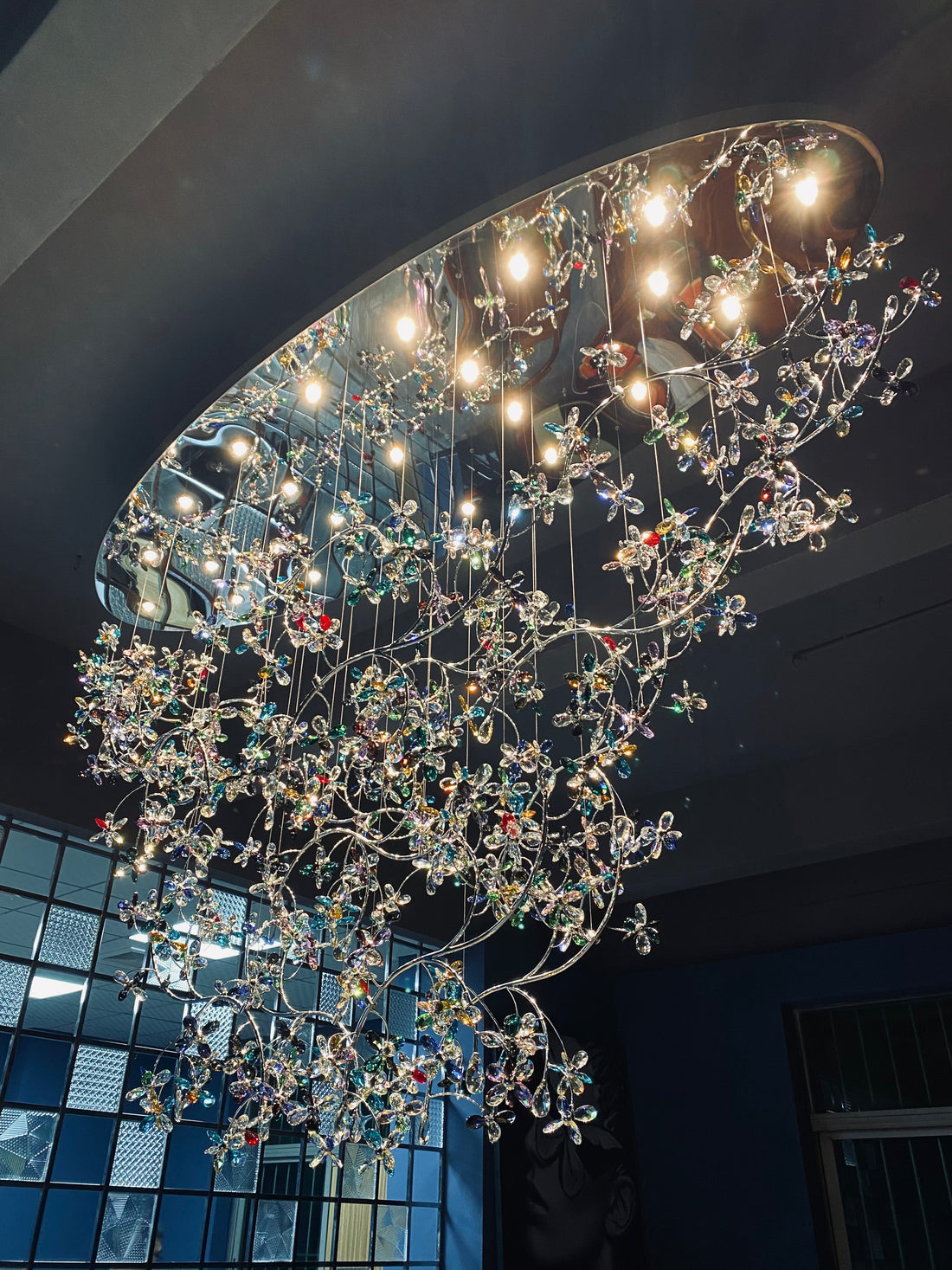 Exquisite Crystal Flower Branch Chandelier for Hotel Foyer and Entryway Ceiling Lighting Fixture