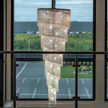Extra Large Spiral Tiered Long Crystal Chandelier Luxury Crystal Tassel Light Fixture For Staircase/Entryway