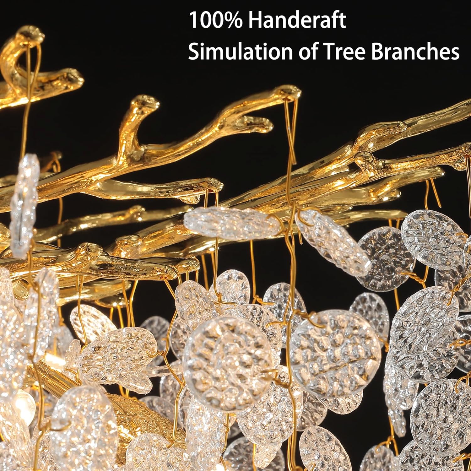 YUYI 47" Gold Tree Branch Modern Crystal Chandelier