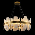 Adjustable Luxury Alabaster Round Chandelier – 31.5in Natural Stone