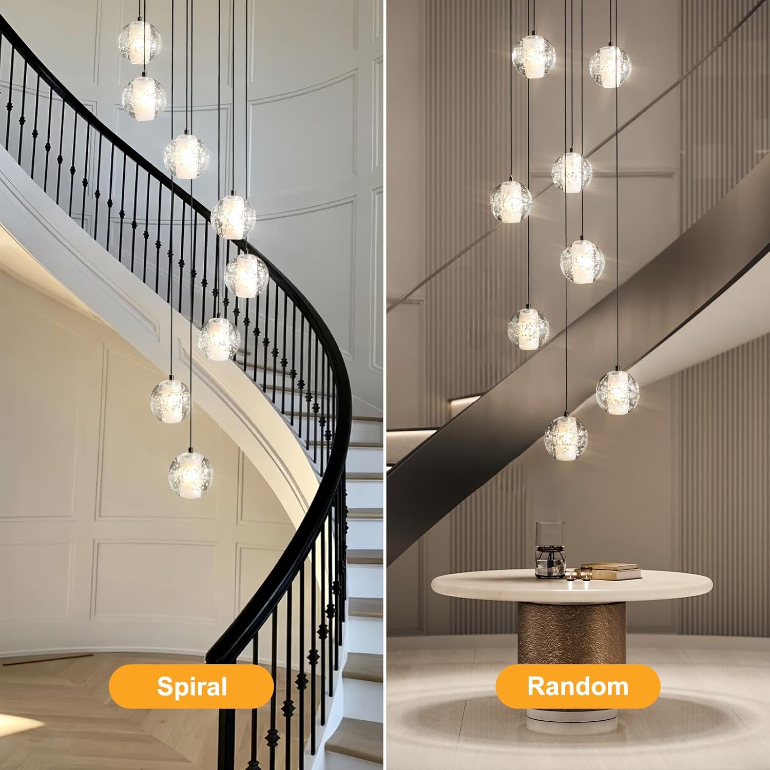 Black Crystal Staircase Chandelier with Adjustable Height and 8 Lights