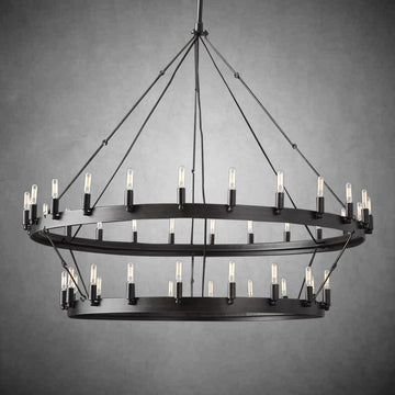 Camine Vintage Filament Two-Tier Round Chandelier 71"