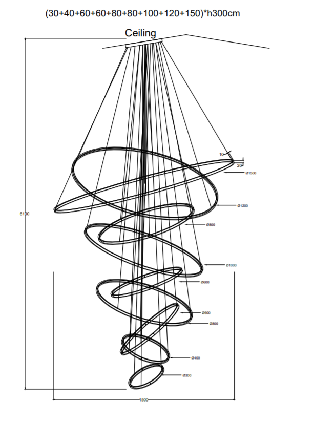 Multi Rings Modern Staircase Chandelier - Ineffable Lighting