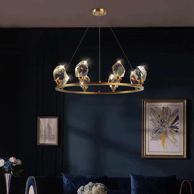 Zora Modern Faceted Crystal Round Chandelier - Ineffable Lighting