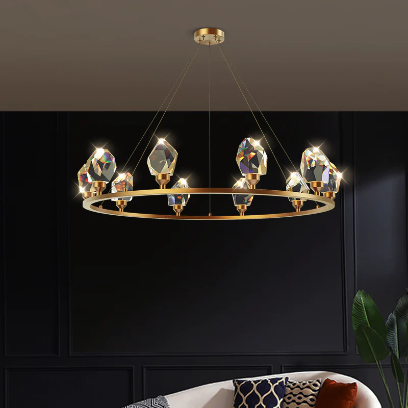 Zora Modern Faceted Crystal Round Chandelier - Ineffable Lighting