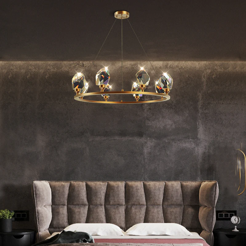 Zora Modern Faceted Crystal Round Chandelier - Ineffable Lighting