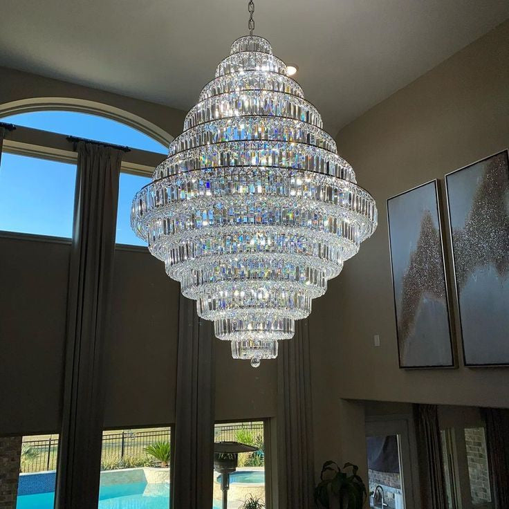Chrome/ Silver Extra Large Chandelier For Foyer Living Room Staircase Crystal Ceiling Lighting Fixture