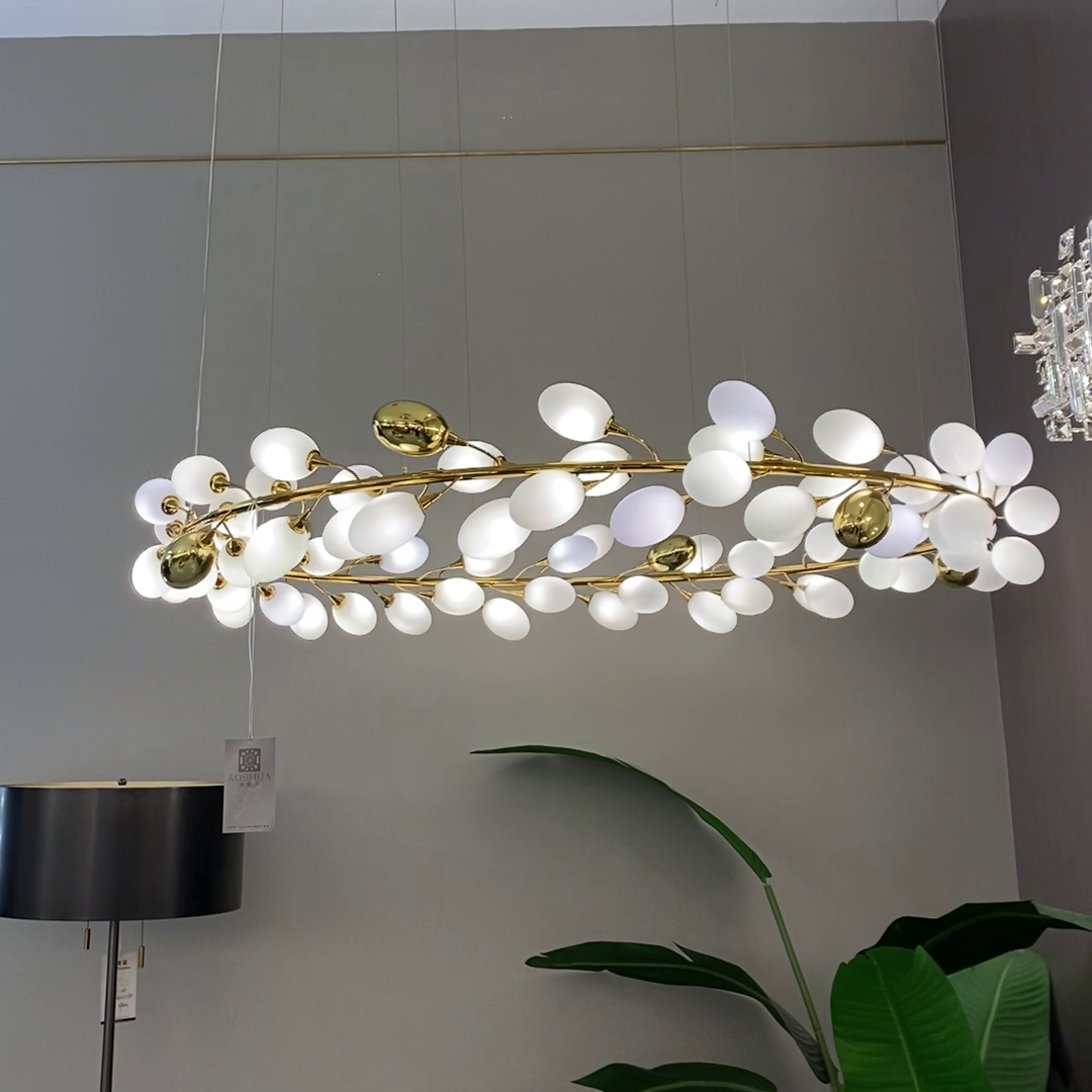 Creative Art Grape Chandelier Pure White Nordic Ring and Linear Design for Living Room or Dining Room