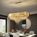 Decorative Gold Round Crystal Living Room Chandelier Light Oval Pendant Lamp For Dining Room Kitchen Table