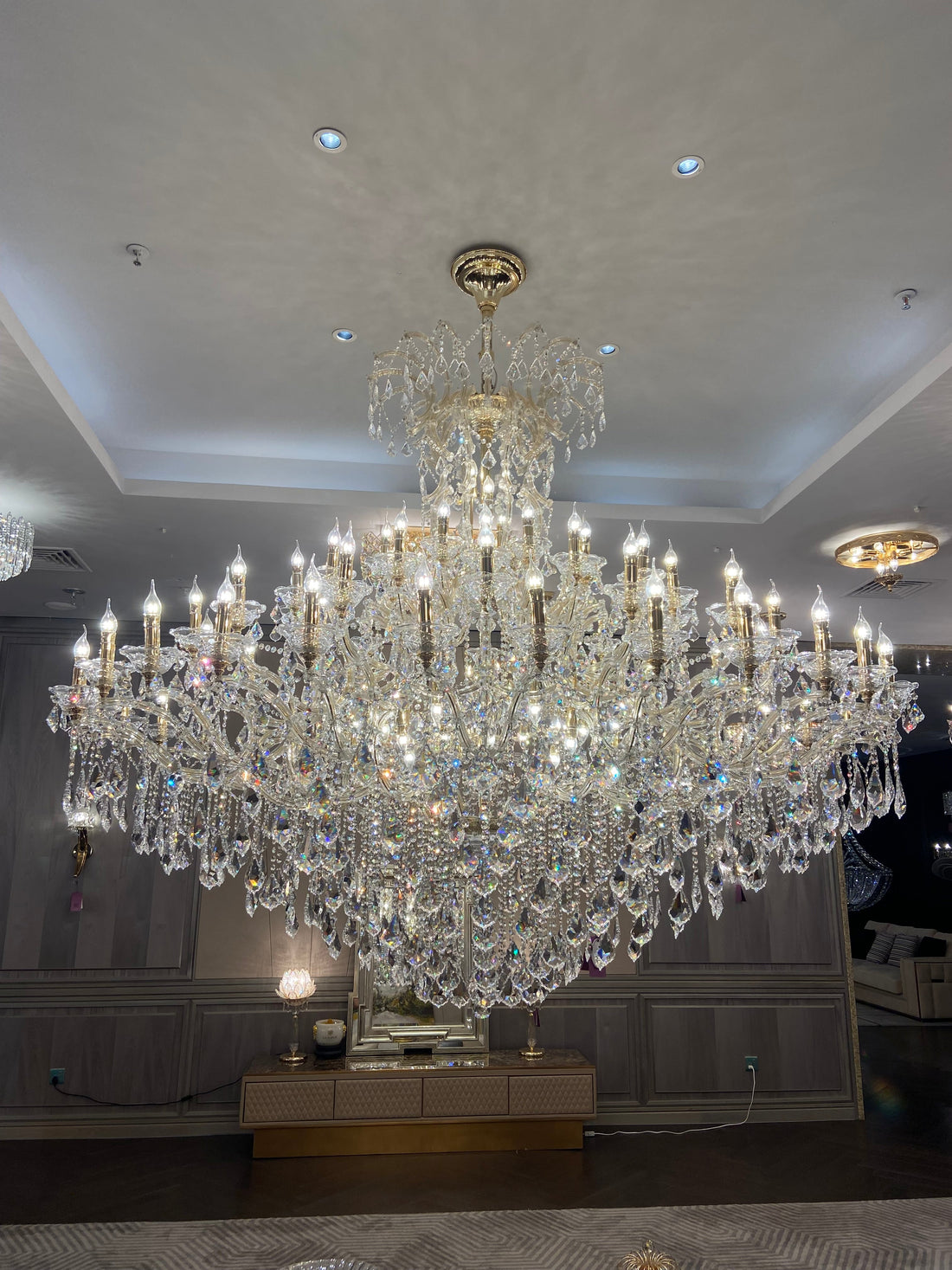 Extra Large Elegant Crystal Chandelier in Branch Style with Candle Layers for Stairs Living Room and Foyer
