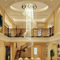 Flush Mounted Spiral Crystal Drops Chandelier Round LED Ceiling Lighting Fixture For Foyer Staircase/ Hotel Entrance