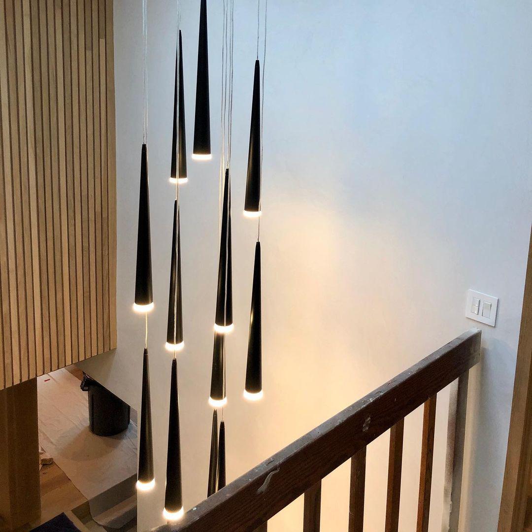 Minimalism Foyer Staircase Ceiling Chandelier Modern Pendant Lighting Fixture For Living Room Entryway In Gold/ Black Finish