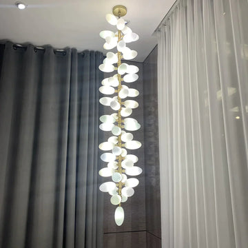 Nordic Art Long Magnolia alba Glass Ceiling Chandelier for Staircase/Hallway/Entryway Light Fixture, designer, creative, craftsmanship, art