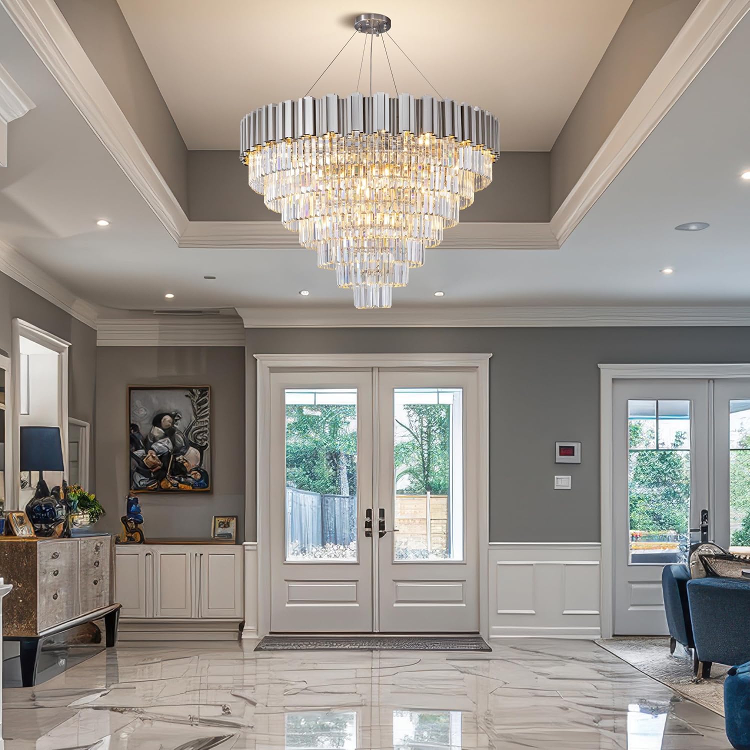 Elegant 7‑Tier 39" Silver Crystal Chandelier – 21‑Light Luxury K9 Fixture