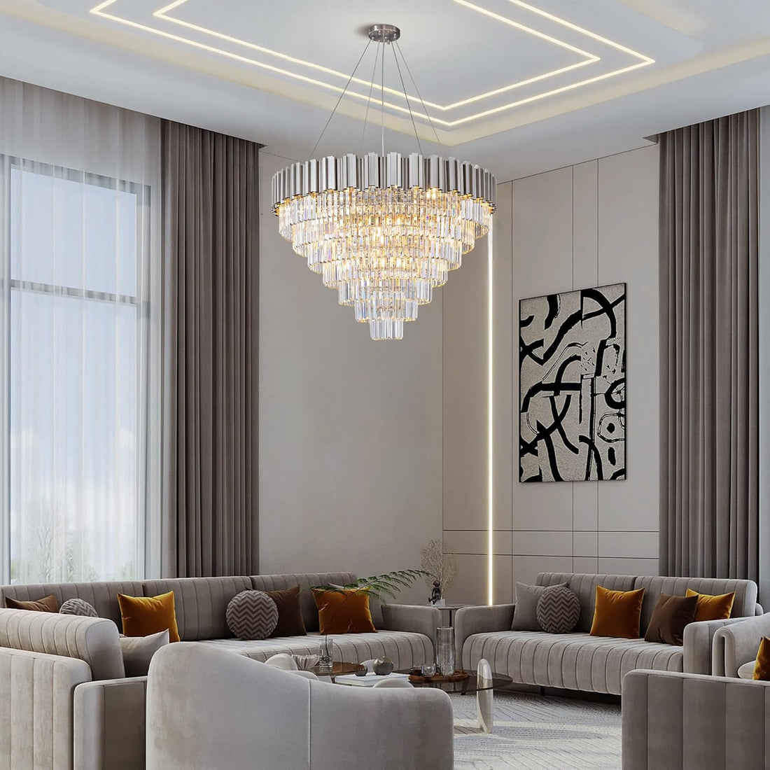 Elegant 7-Tier 39" Silver Crystal Chandelier with 21 Lights