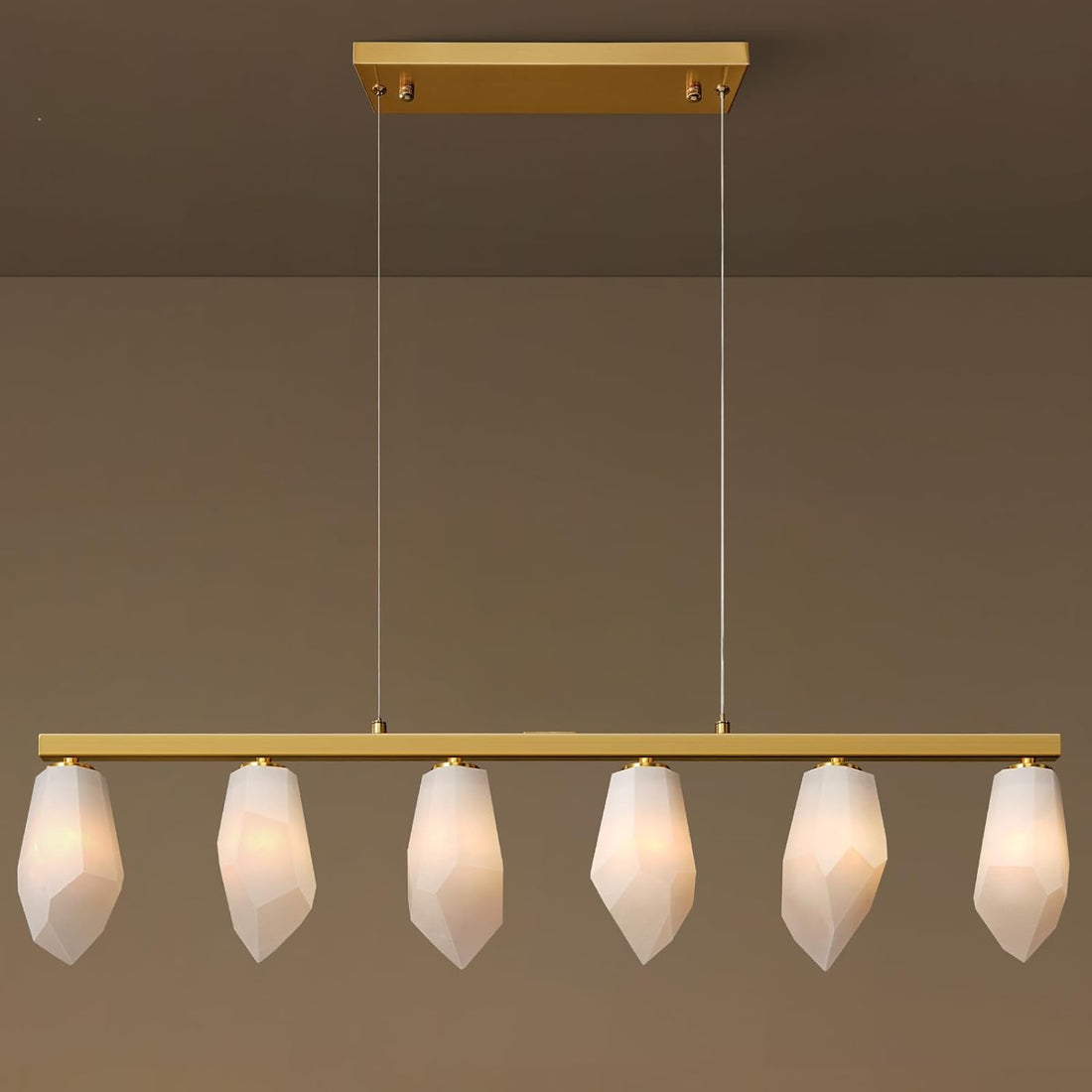 Elegant Gold Alabaster 6-Light Linear Chandelier for Dining