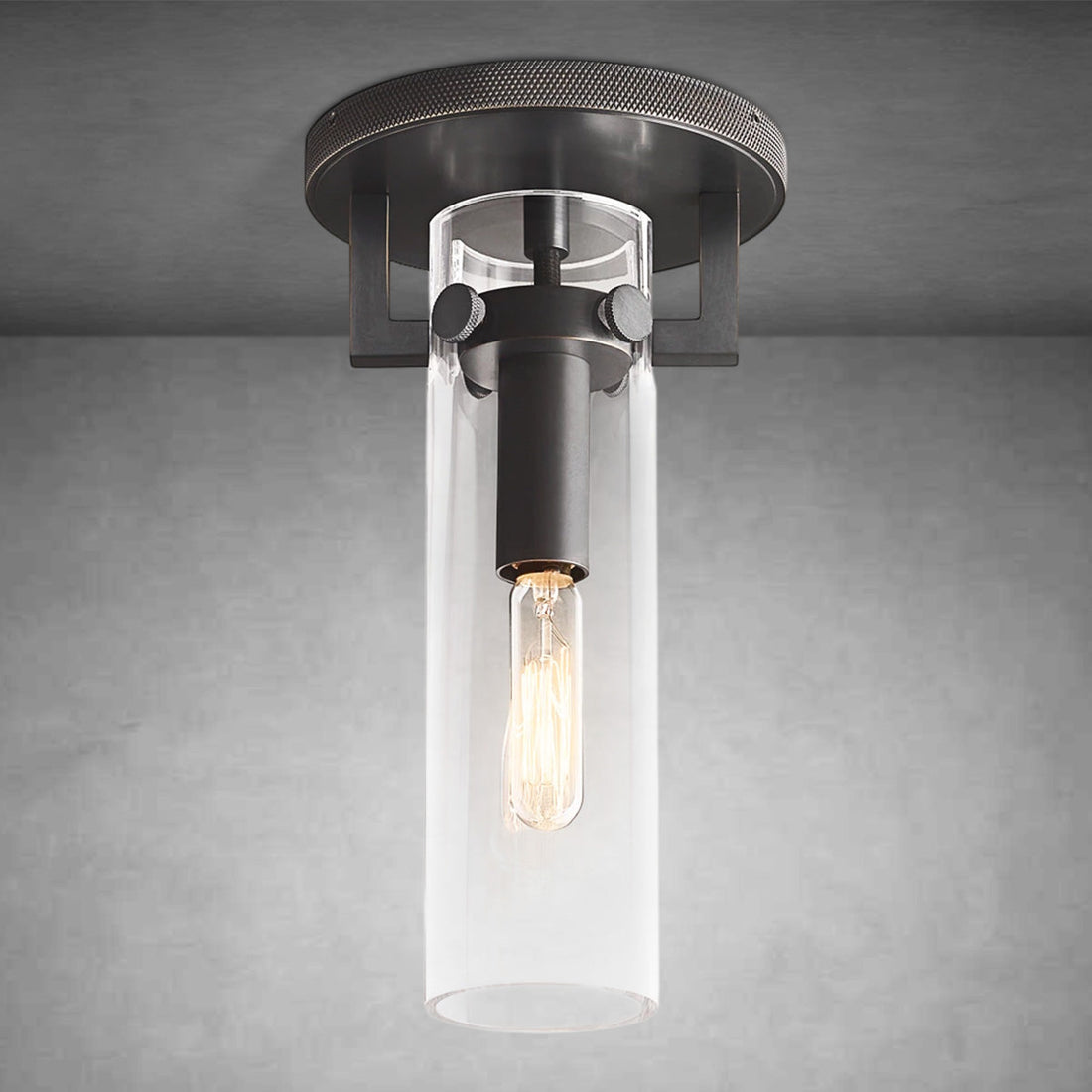Machine Glass Cylindrical Flushmount Pendant Light