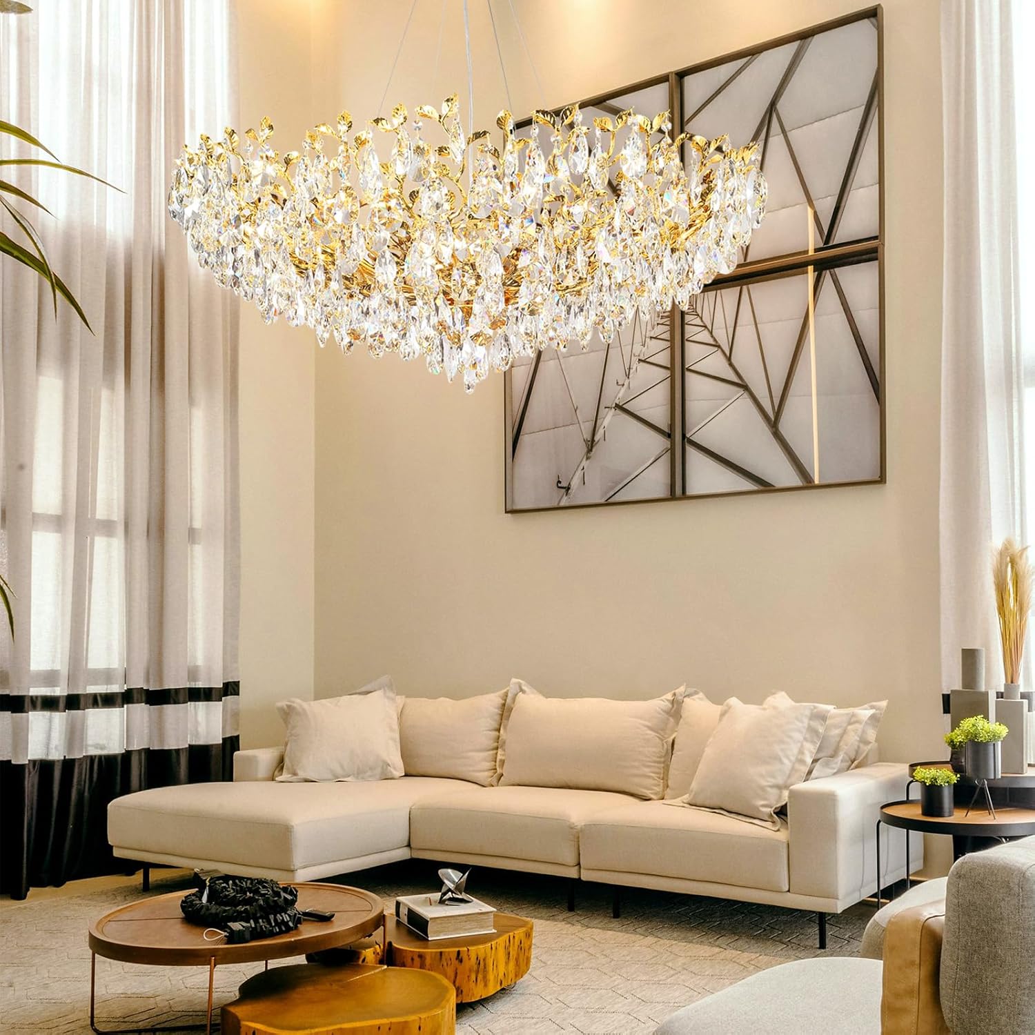 Gold Modern Crystal Tree Branch Leaf Chandelier for Home