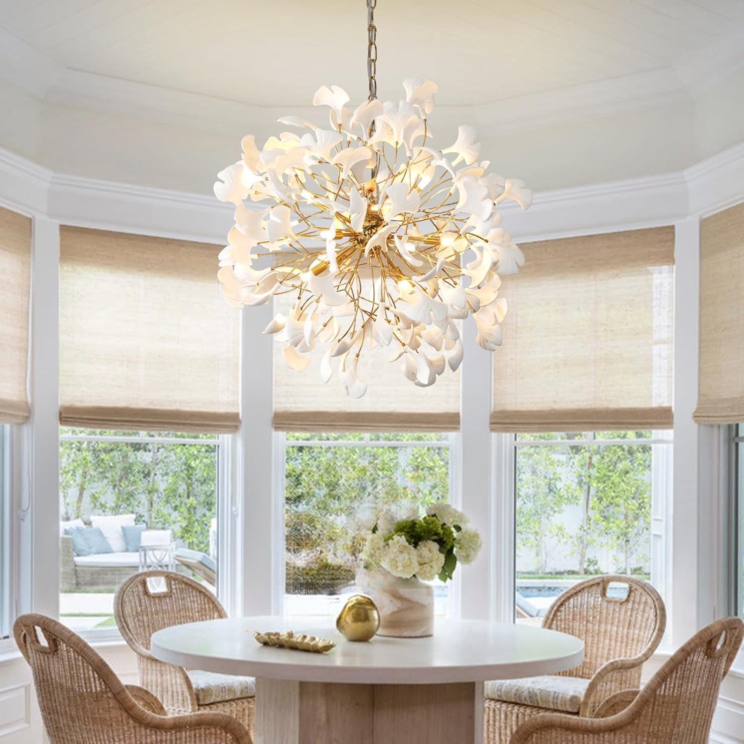 Gold Tree Branches 31" Sputnik Ginkgo Leaf Ceiling Chandelier