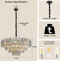 31.5'' Black Crystal Chandelier, 4-Tier Modern Round K9 Pendant Light for High Ceilings