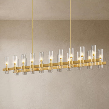 Adjustable 20-Light Brass Linear Chandelier for Kitchen Island & Dining Room