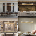 Adjustable 20-Light Brass Linear Chandelier for Kitchen Island & Dining Room