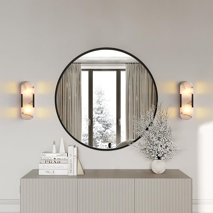 Black Alabaster Wall Sconces Set: Natural Marble Bedside Lighting Fixtures