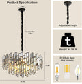 Black Crystal Chandelier 3-Tier Modern Round K9 Pendant Light for High Ceilings