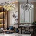 Black Crystal Chandelier 3-Tier Modern Round K9 Pendant Light for High Ceilings