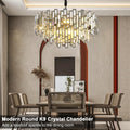 Black Crystal Chandelier 3-Tier Modern Round K9 Pendant Light for High Ceilings