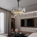 Black Crystal Chandelier 3-Tier Modern Round K9 Pendant Light for High Ceilings