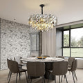 Black Crystal Chandelier 3-Tier Modern Round K9 Pendant Light for High Ceilings