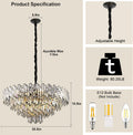 Grand Black Crystal Chandelier: 5-Tier Modern Round K9 Pendant Light for High Ceilings