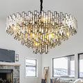 Grand Black Crystal Chandelier: 5-Tier Modern Round K9 Pendant Light for High Ceilings