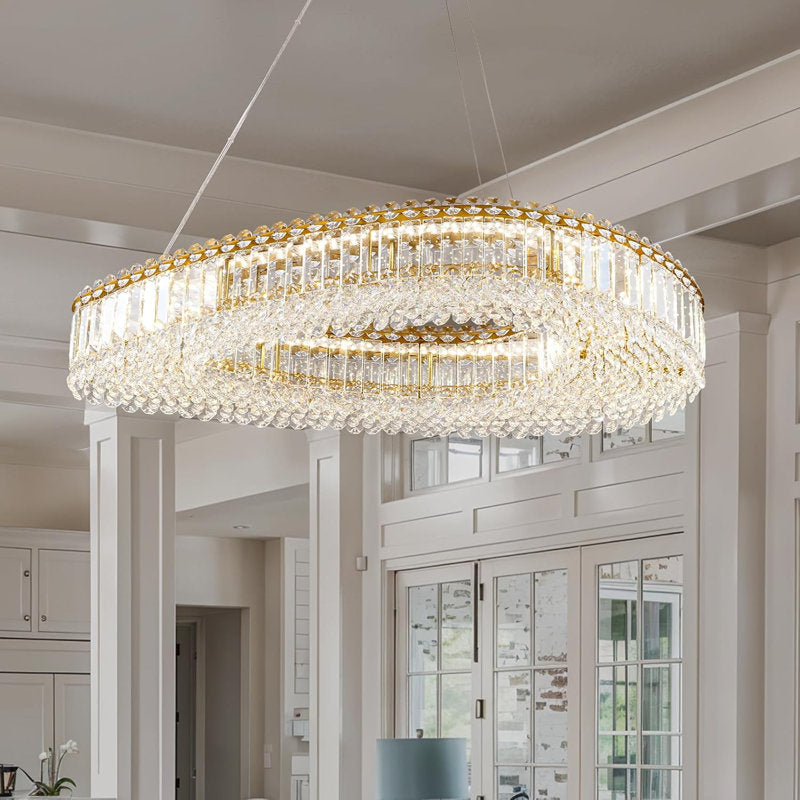 Lohan 31.5" Modern LED Crystal Chandelier: Dazzling, Adjustable, Gold-Finished, for Dining & Living Spaces