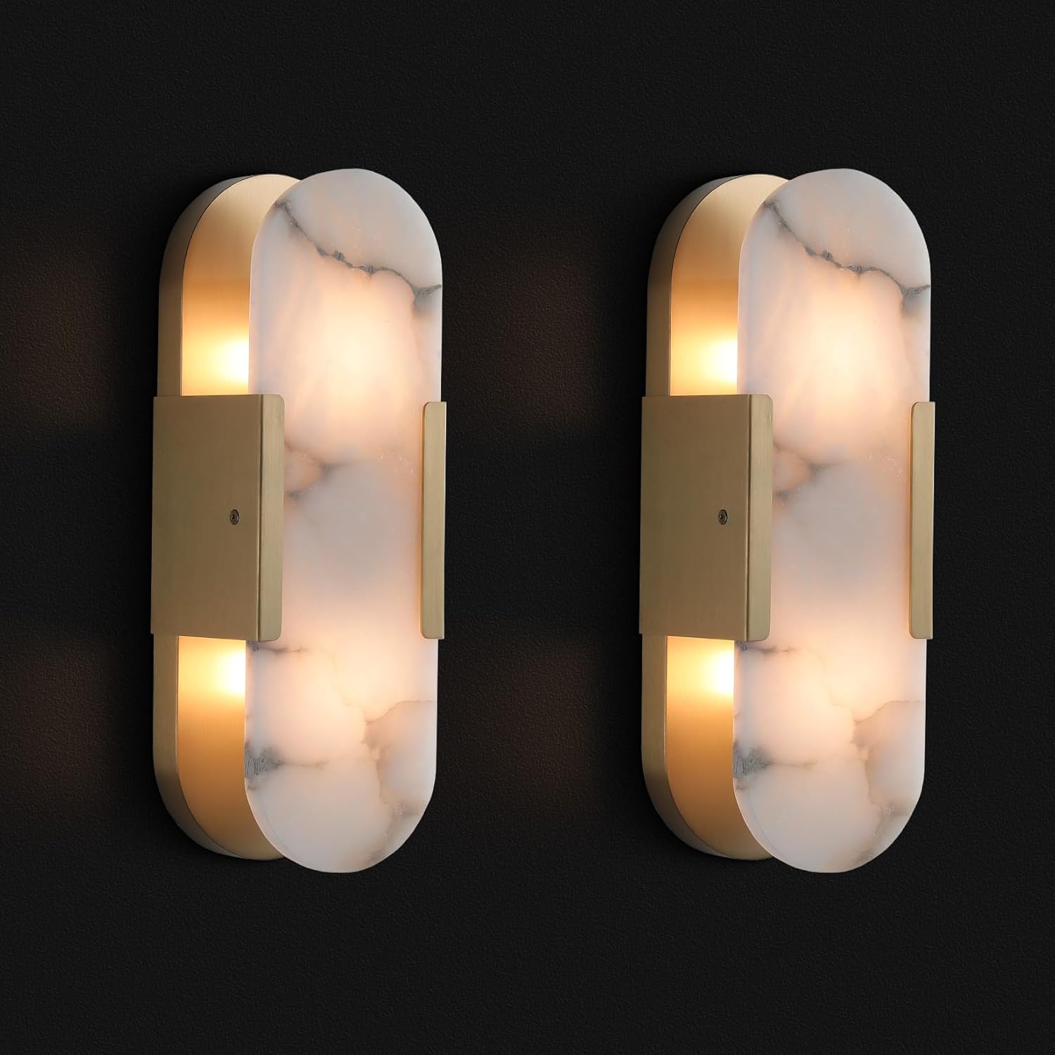 Elegant Alabaster Wall Sconces (Set of Two) - Natural Marble Brass Lighting