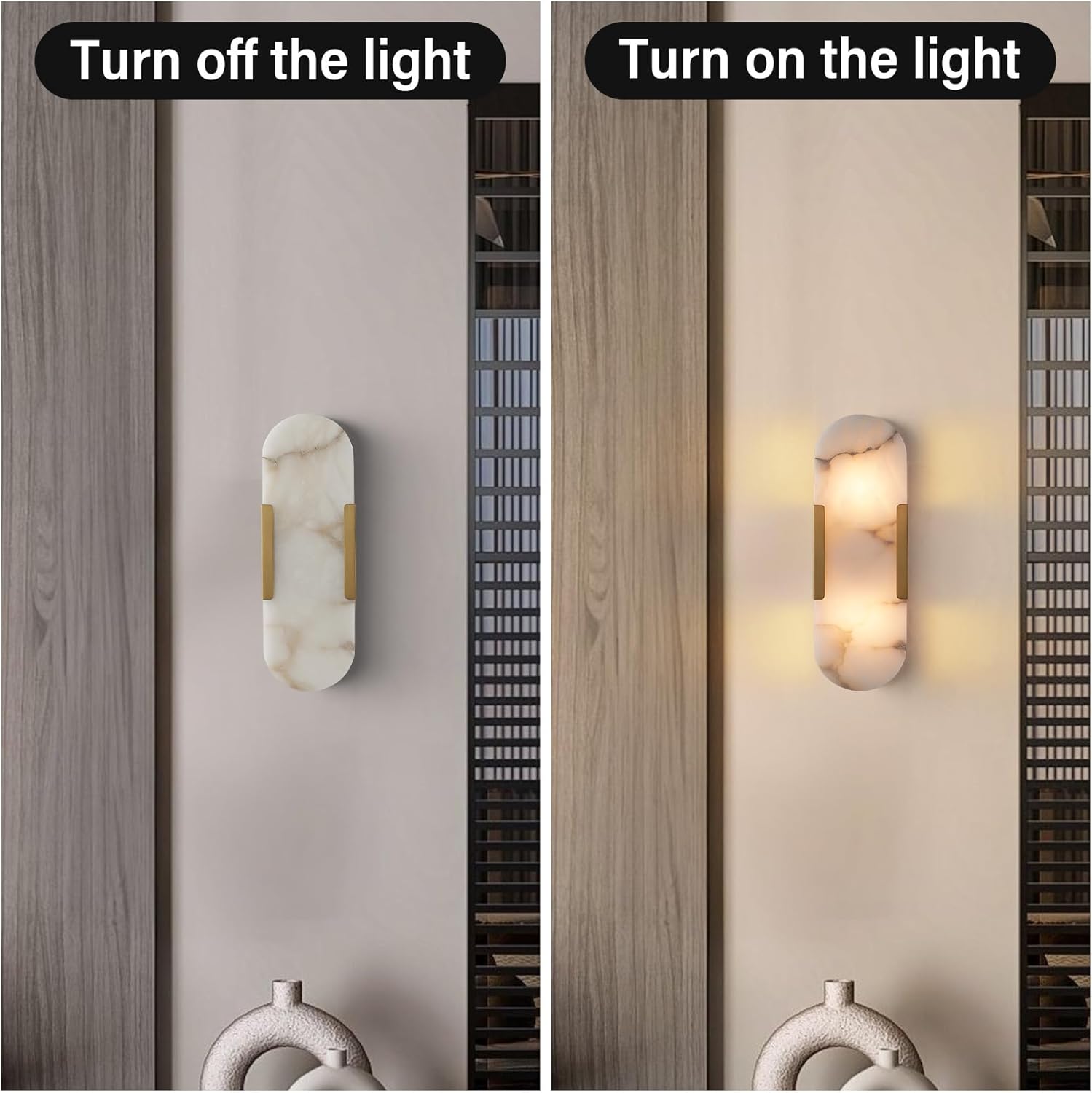 Elegant Alabaster Wall Sconces (Set of Two) - Natural Marble Brass Lighting