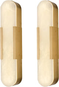 Elegant Alabaster Wall Sconces Set of Two with Brass Finish, 19.7''