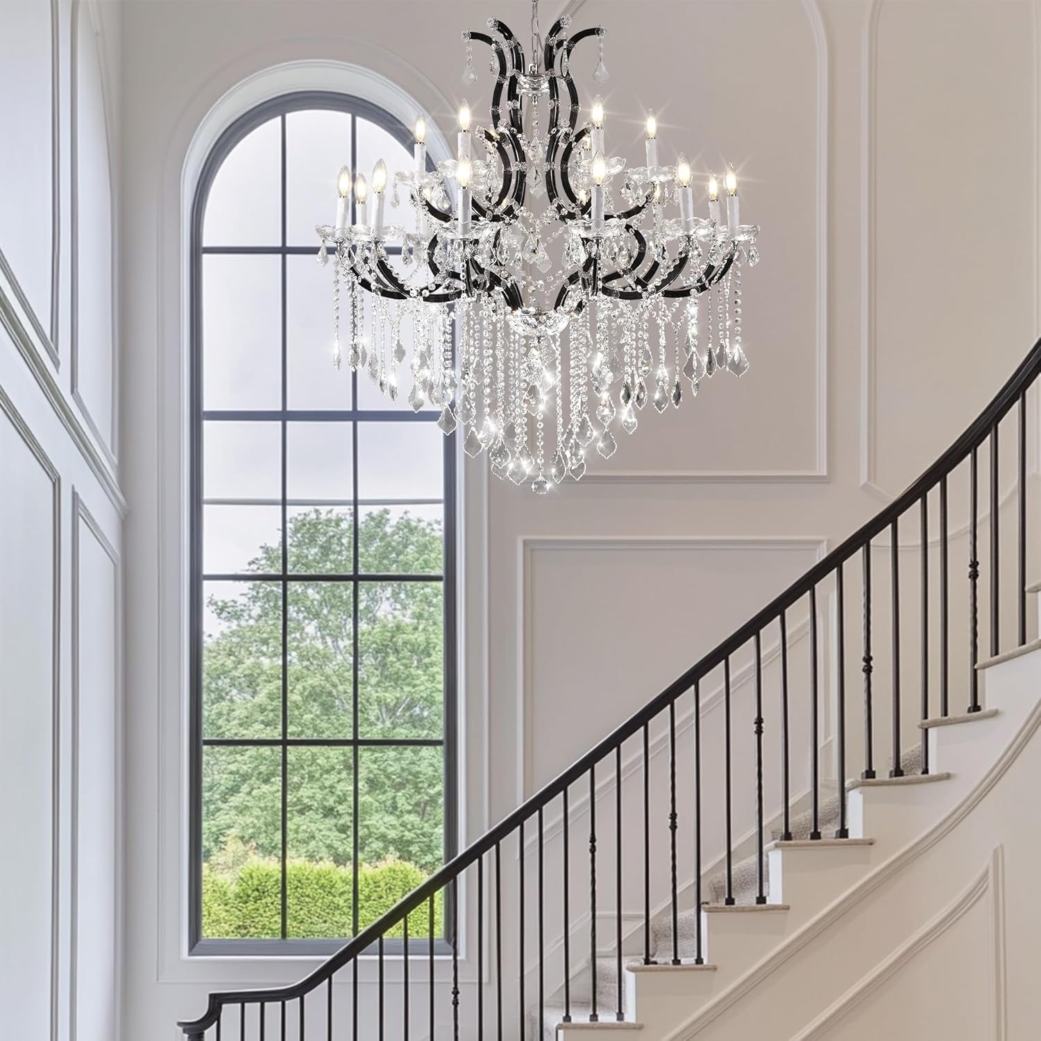 Grand Black Crystal Chandelier: Modern Elegance for Dining, Hallway, Living Room