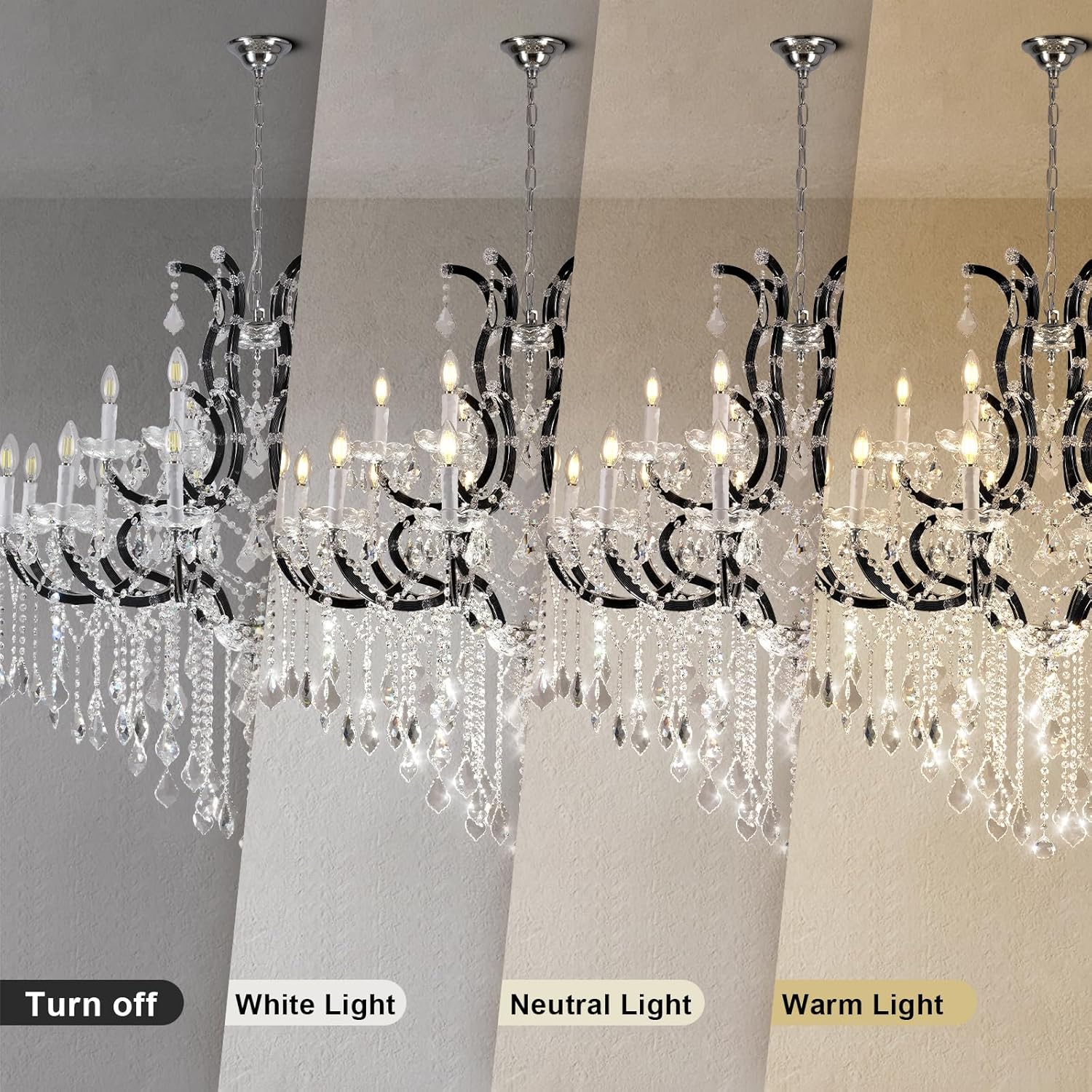 Grand Black Crystal Chandelier: Modern Elegance for Dining, Hallway, Living Room