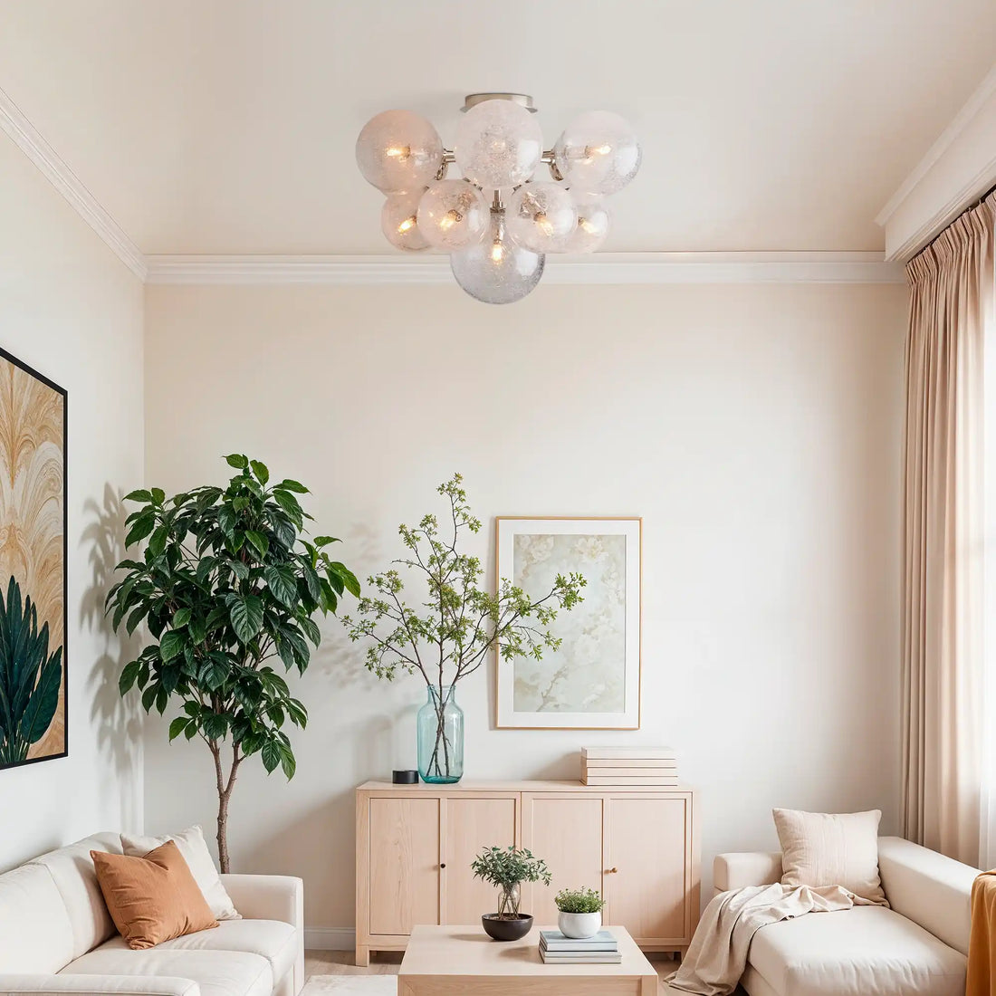 Mandoza Hand-Blown Glass Flushmount Ceiling Light with Brass Finish