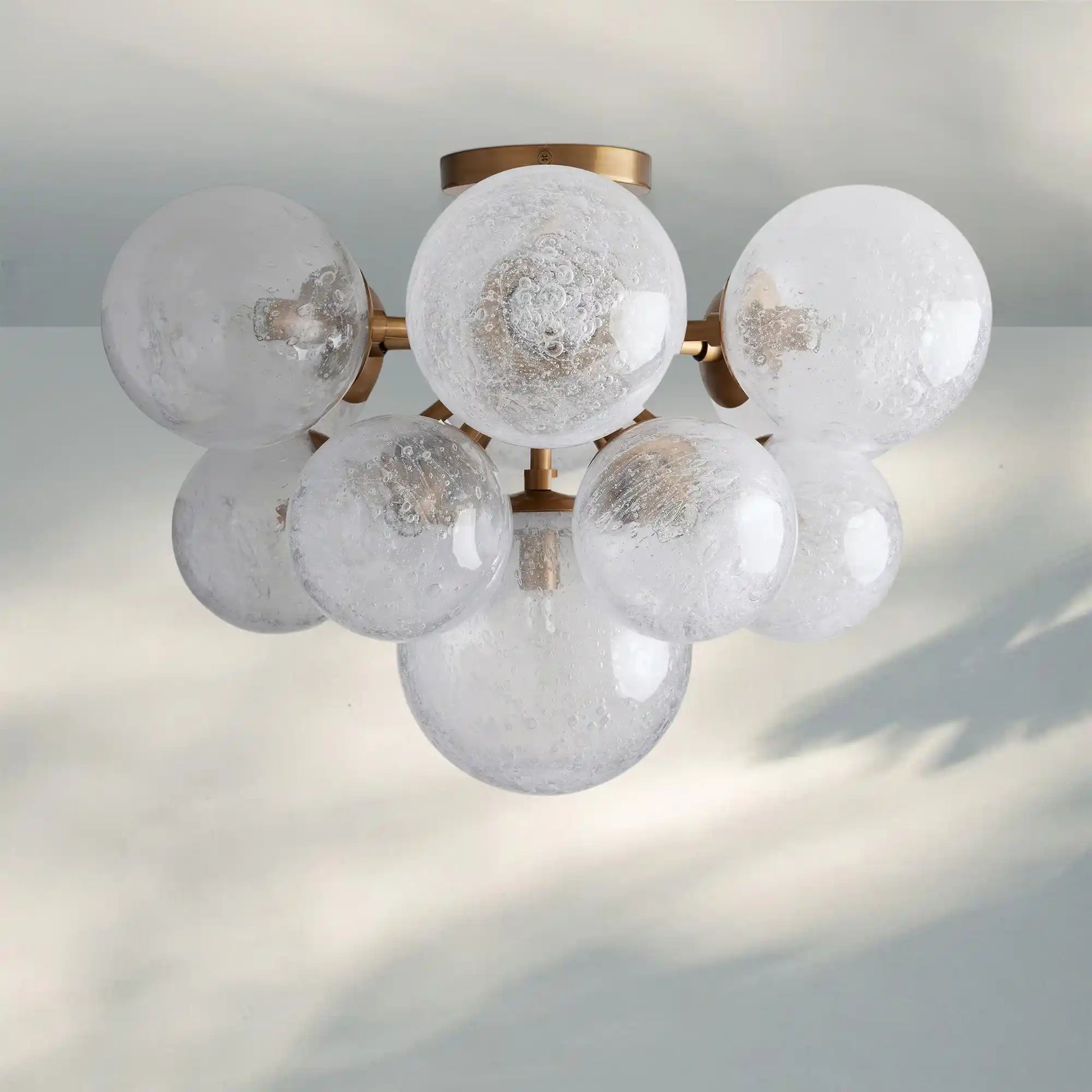 Mandoza Hand-Blown Glass Flushmount Ceiling Light with Brass Finish