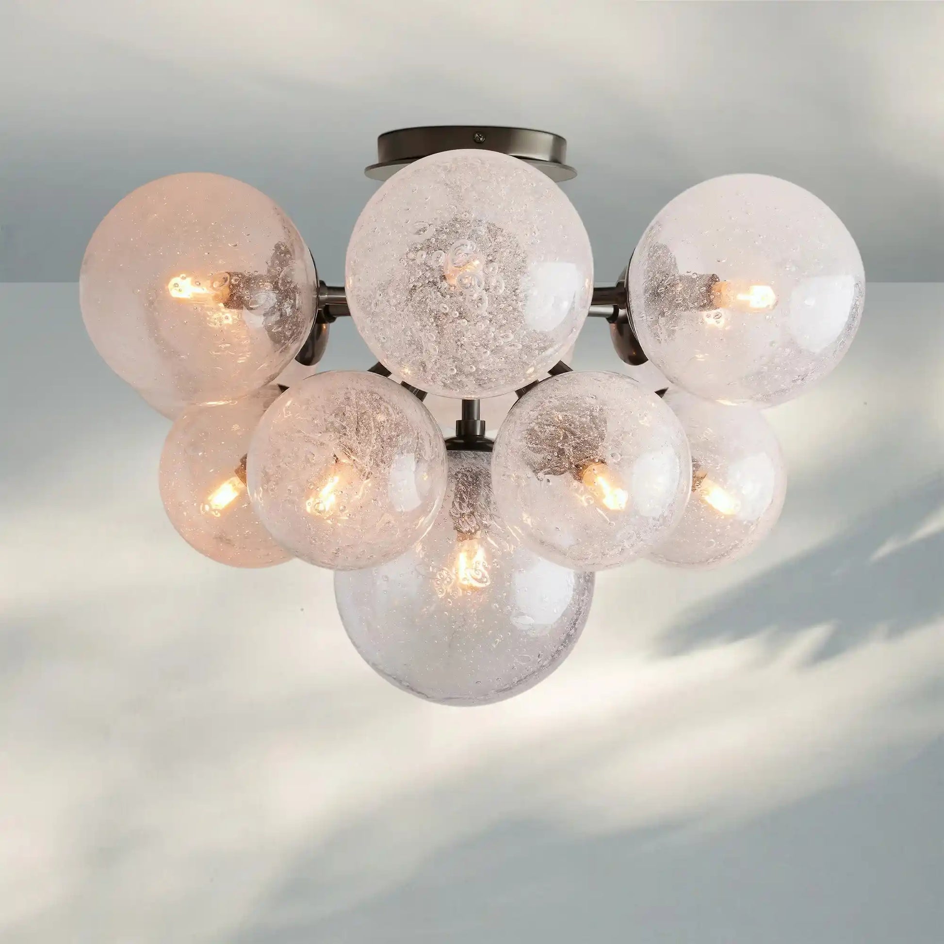 Mandoza Hand-Blown Glass Flushmount Ceiling Light with Brass Finish