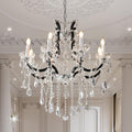 Modern Crystal Chandelier Black Candle Light Fixture for Staircase Entryway