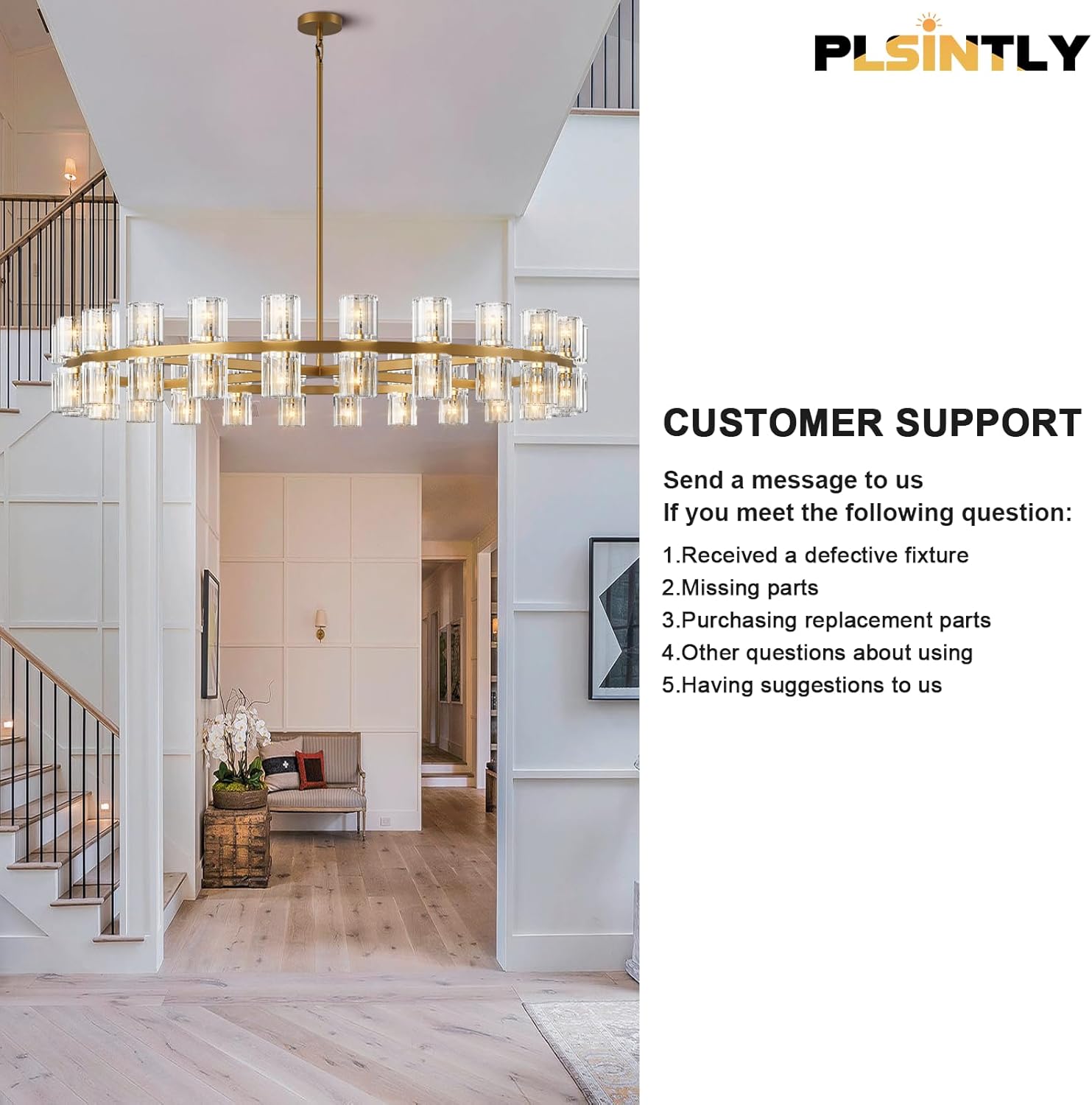 Modern Crystal Chandelier Black Candle Light Fixture for Staircase Entryway