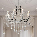 Modern Crystal Chandelier Black Candle Light Fixture for Staircase Entryway